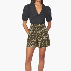 WeWoreWhat Collared Black Ditsy Daisies Romper NWT